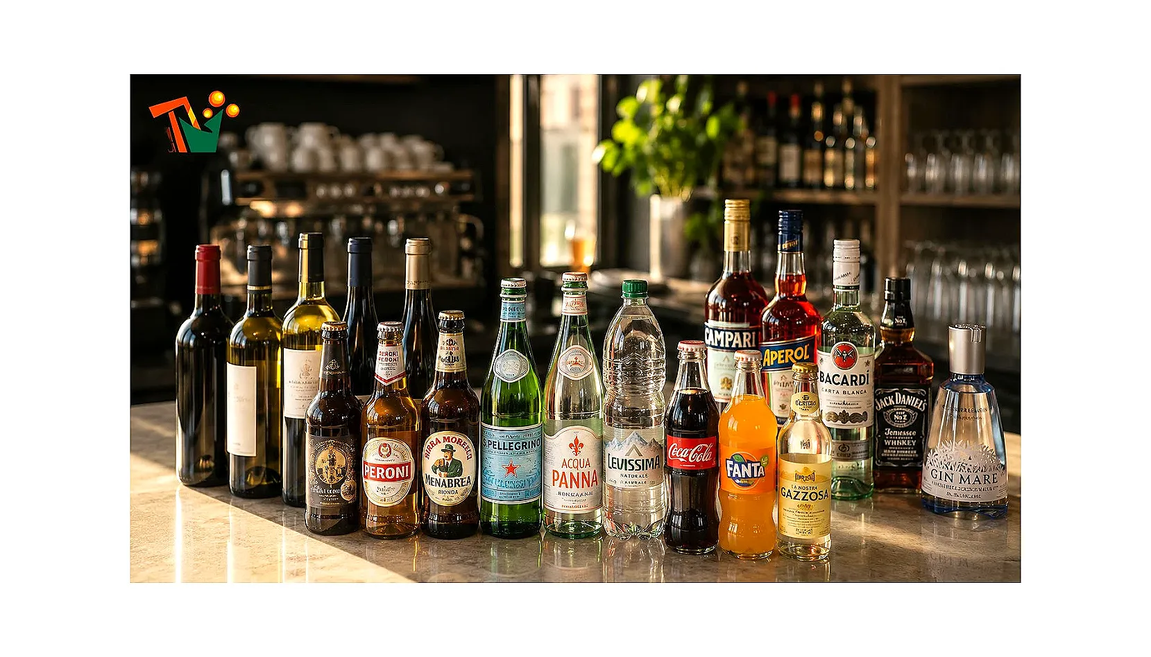 Bottiglie di bevande su bancone bar — come scegliere il fornitore
